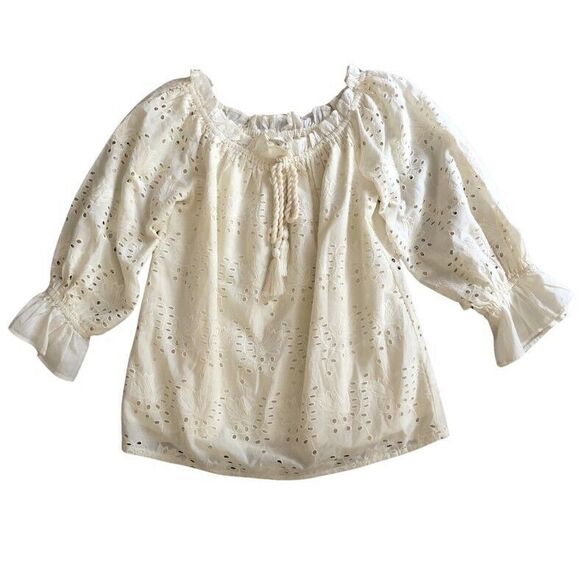 Chelsea & Theodore Eyelet Peasant Blouse Womens Size M Cream On/Off Shoulder - Picture 10 of 15